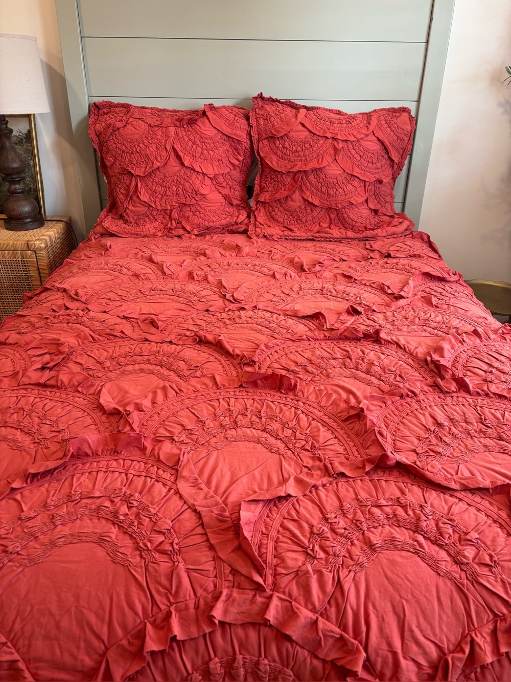 Anthropologie Coral Rivulet Quilt with 2 Euro Pillow Cases